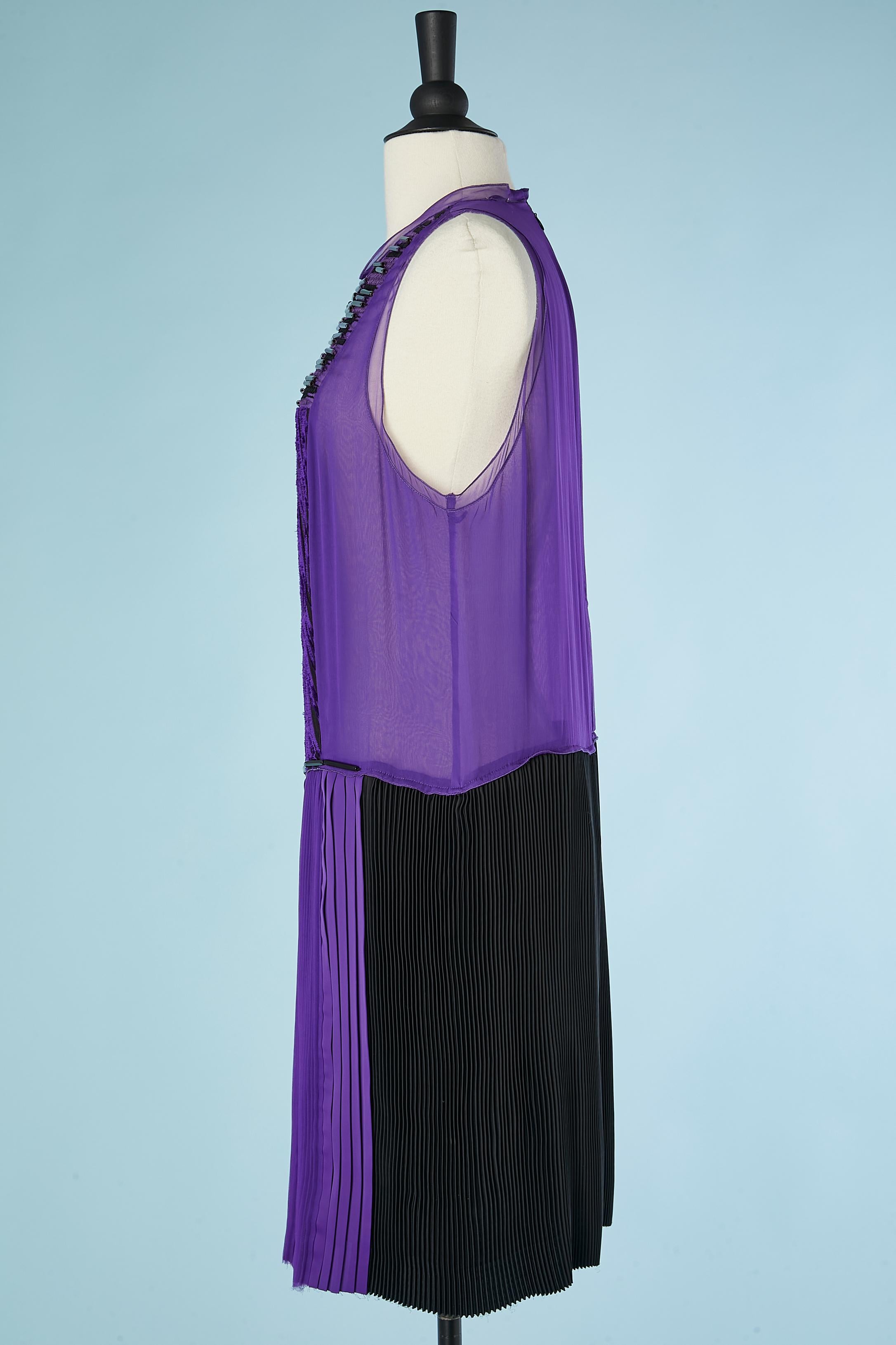 Women's Silk purple cocktail dress with beaded work and velvet appliqué Bottega Veneta  For Sale