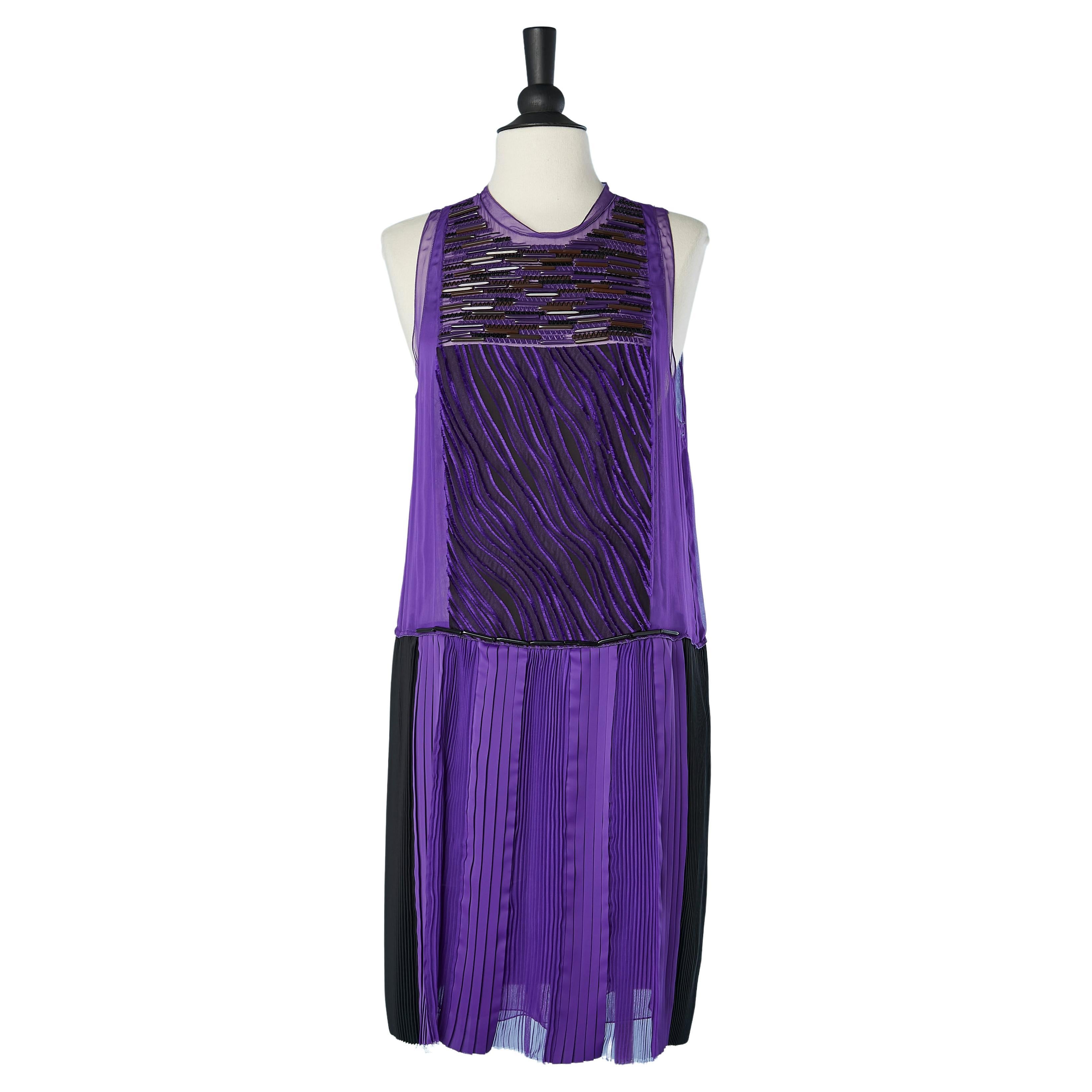 Silk purple cocktail dress with beaded work and velvet appliqué Bottega Veneta  For Sale