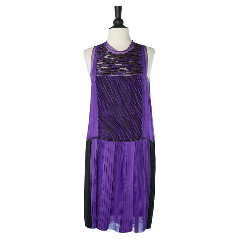 Silk purple cocktail dress with beaded work and velvet appliqu Bottega  Veneta For Sale at 1stDibs