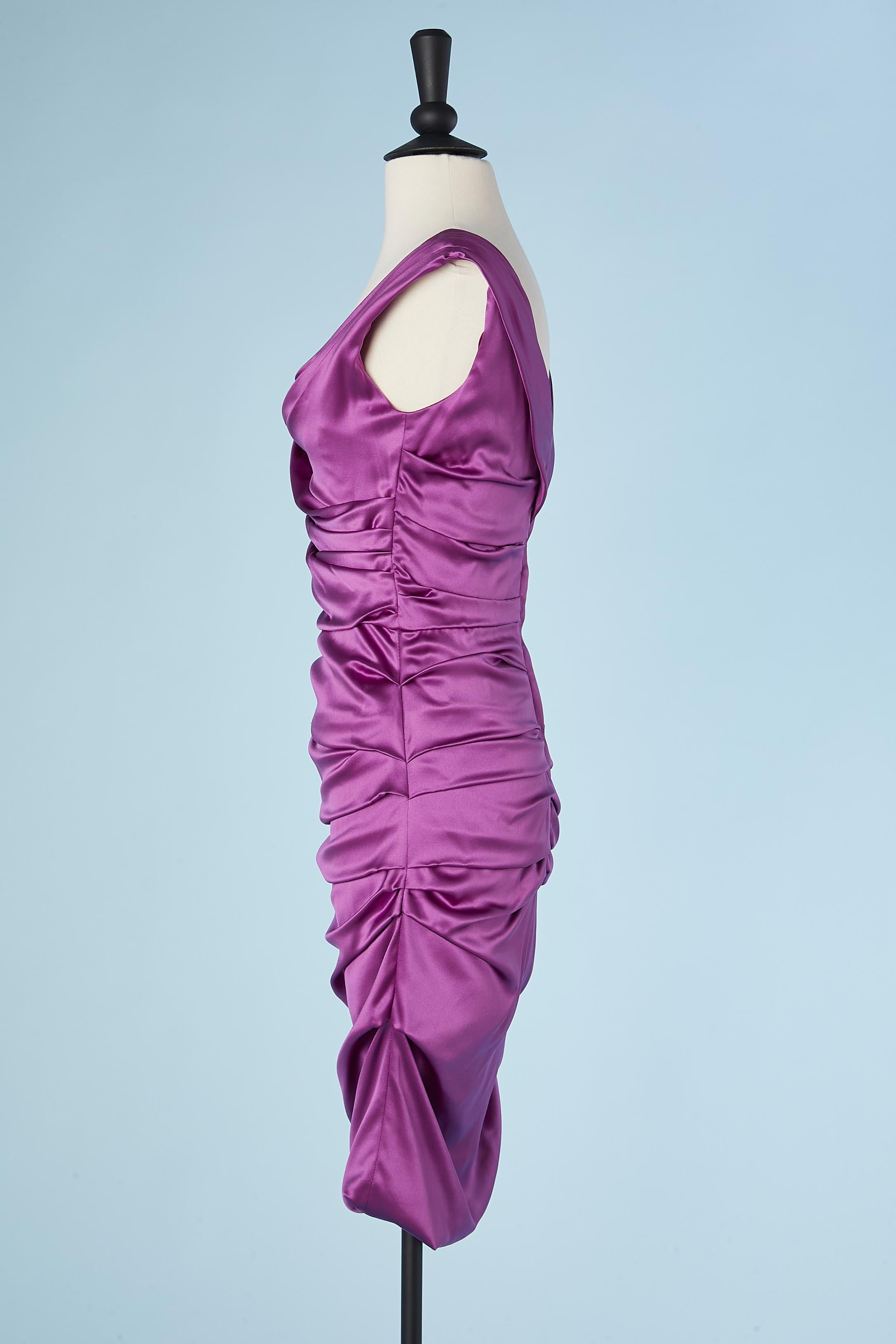 Silk purple draped cocktail dress Dolce & Gabbana  In Excellent Condition For Sale In Saint-Ouen-Sur-Seine, FR