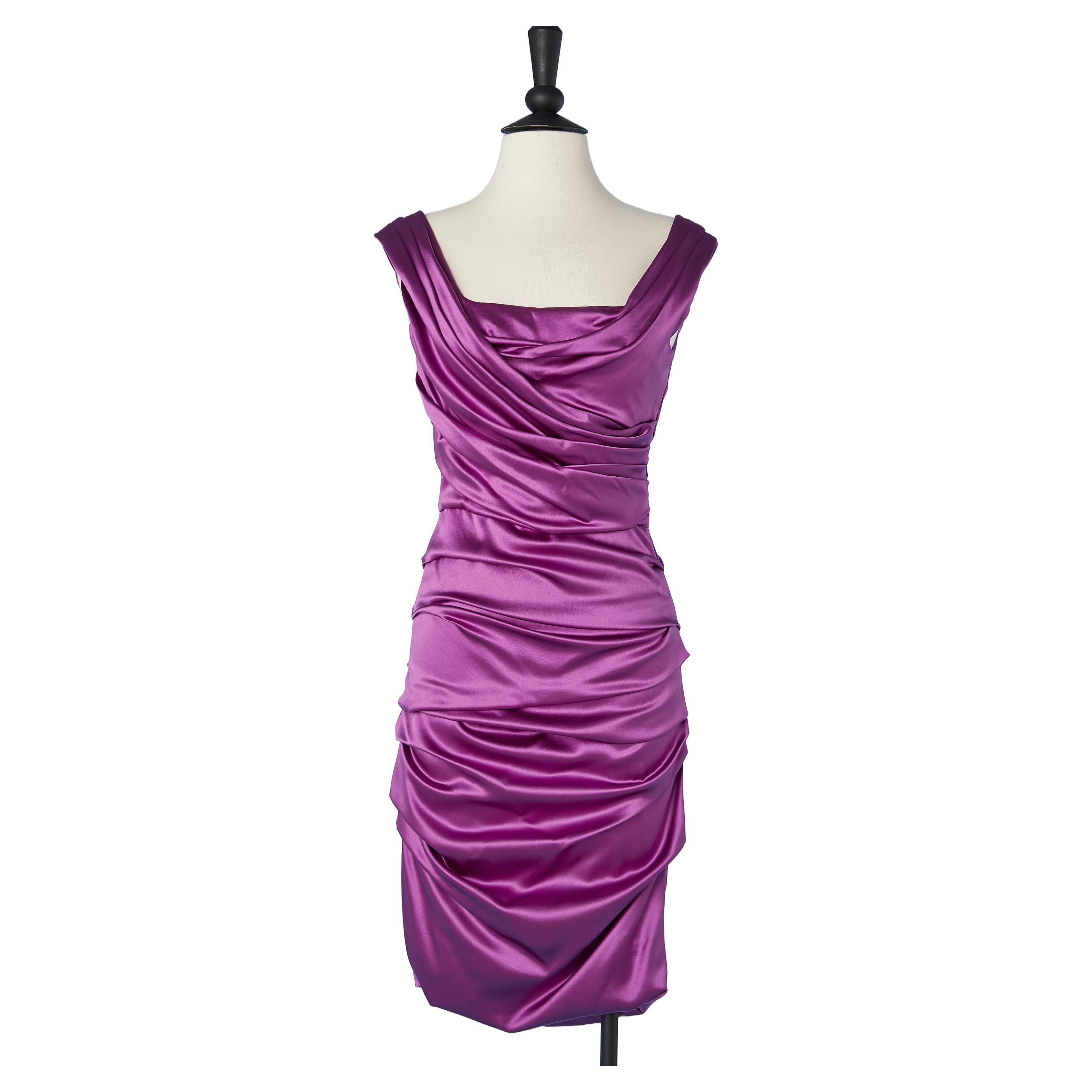 Silk purple draped cocktail dress Dolce & Gabbana  For Sale