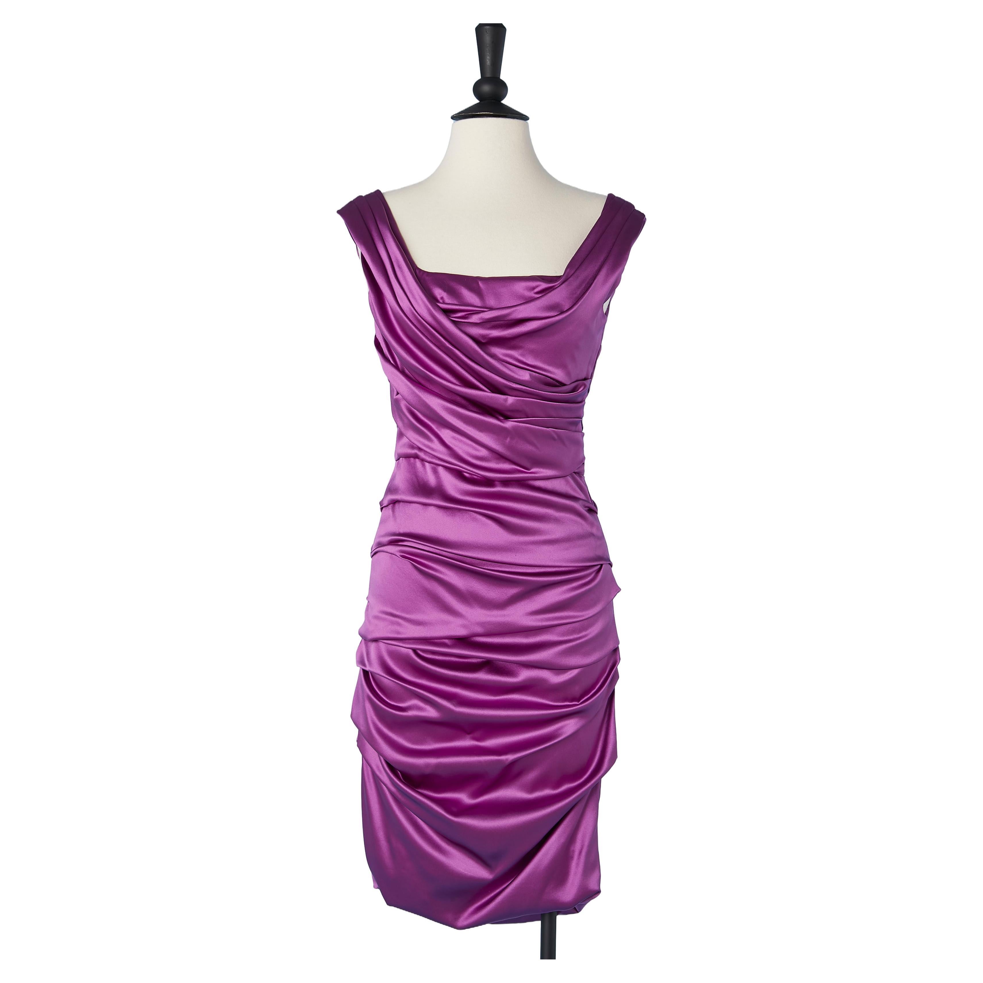 Silk purple draped cocktail dress Dolce & Gabbana For Sale