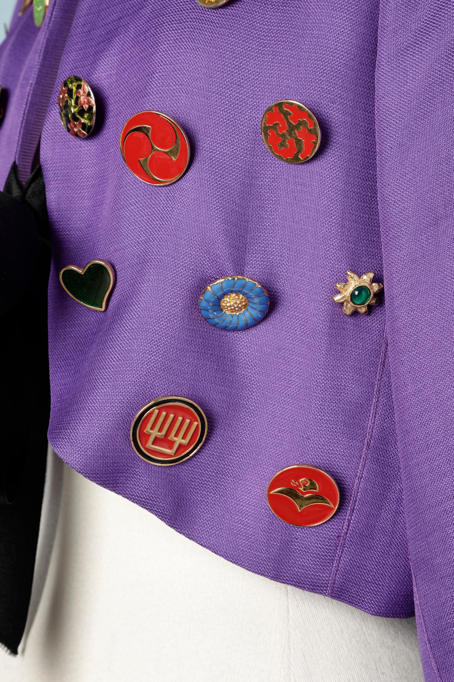 Women's Silk purple  jacket with buttons embellishment Yves Saint Laurent Rive Gauche 