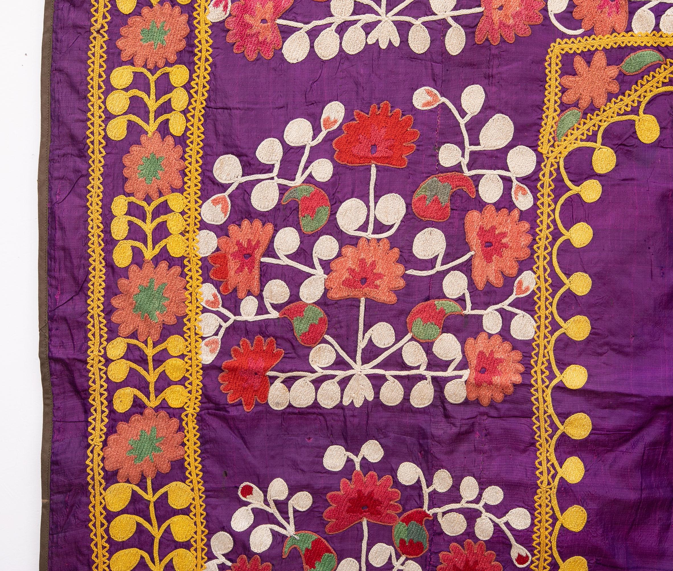 Islamic Silk Purple Suzani from Samarkand Uzbekistan, Early 20th C For Sale