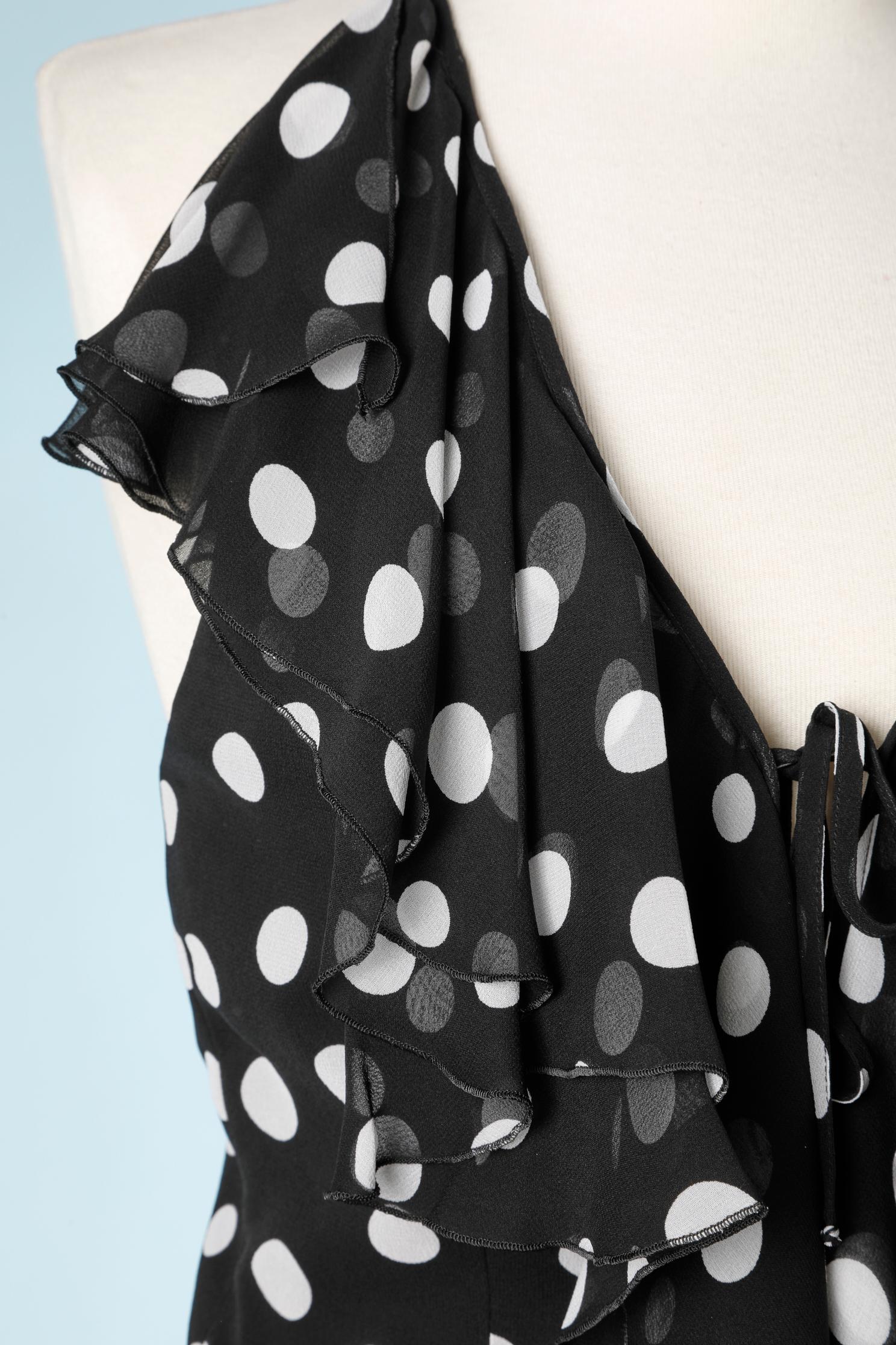 Silk ruffles  polka -dot backless top