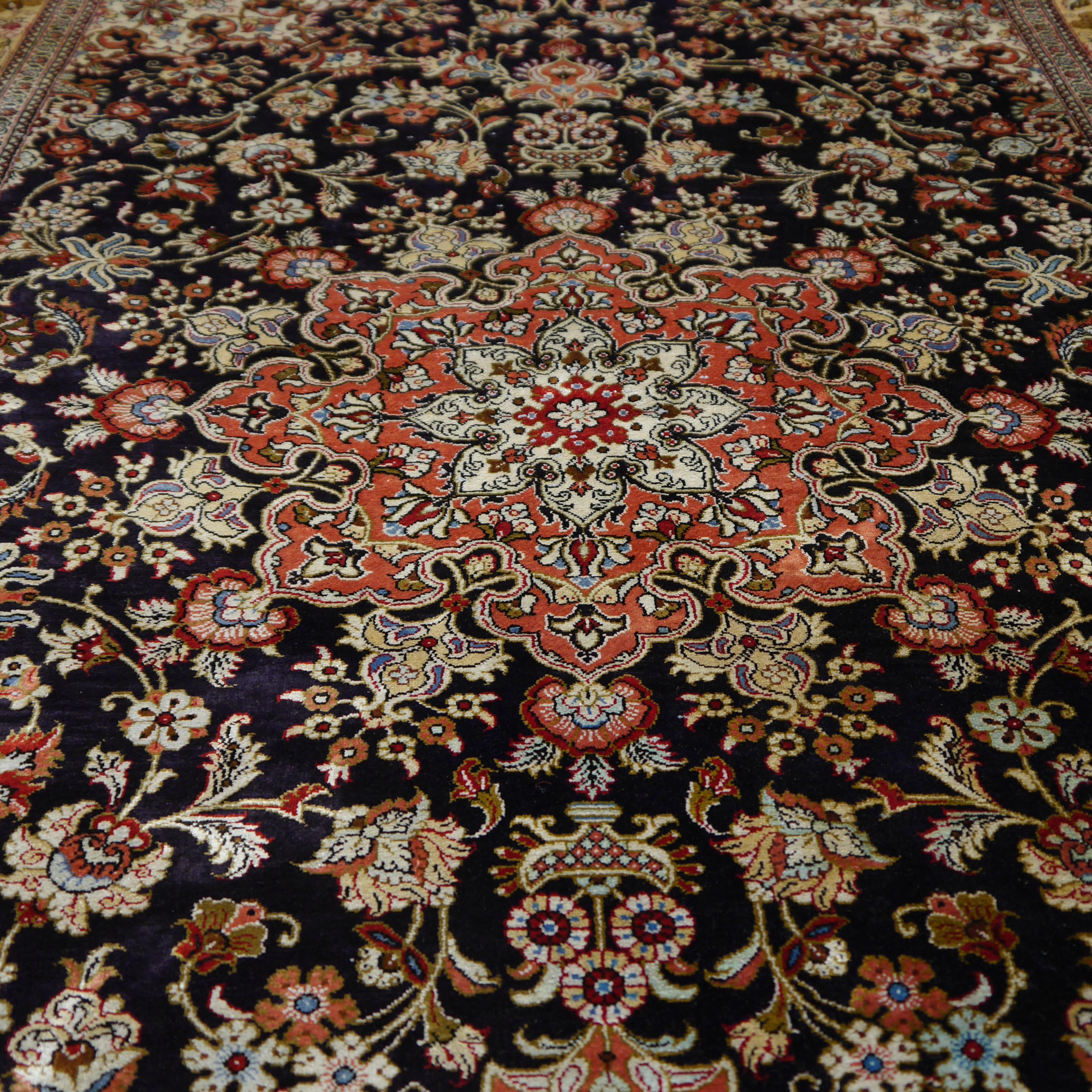 Silk Rug Blue Floral  Hand Knotted Djoharian Collection   For Sale 3