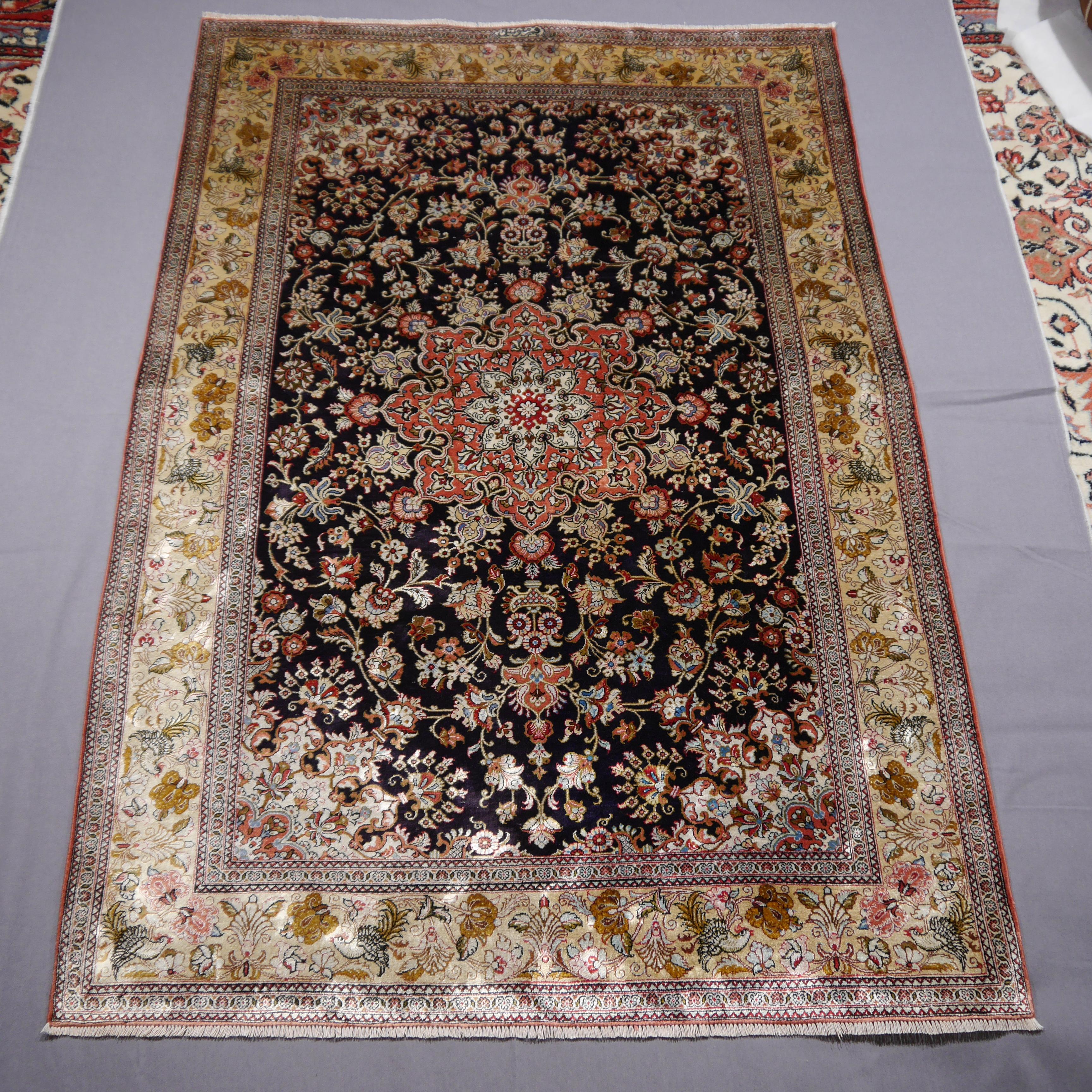 Hand-Knotted Silk Rug Blue Floral  Hand Knotted Djoharian Collection   For Sale