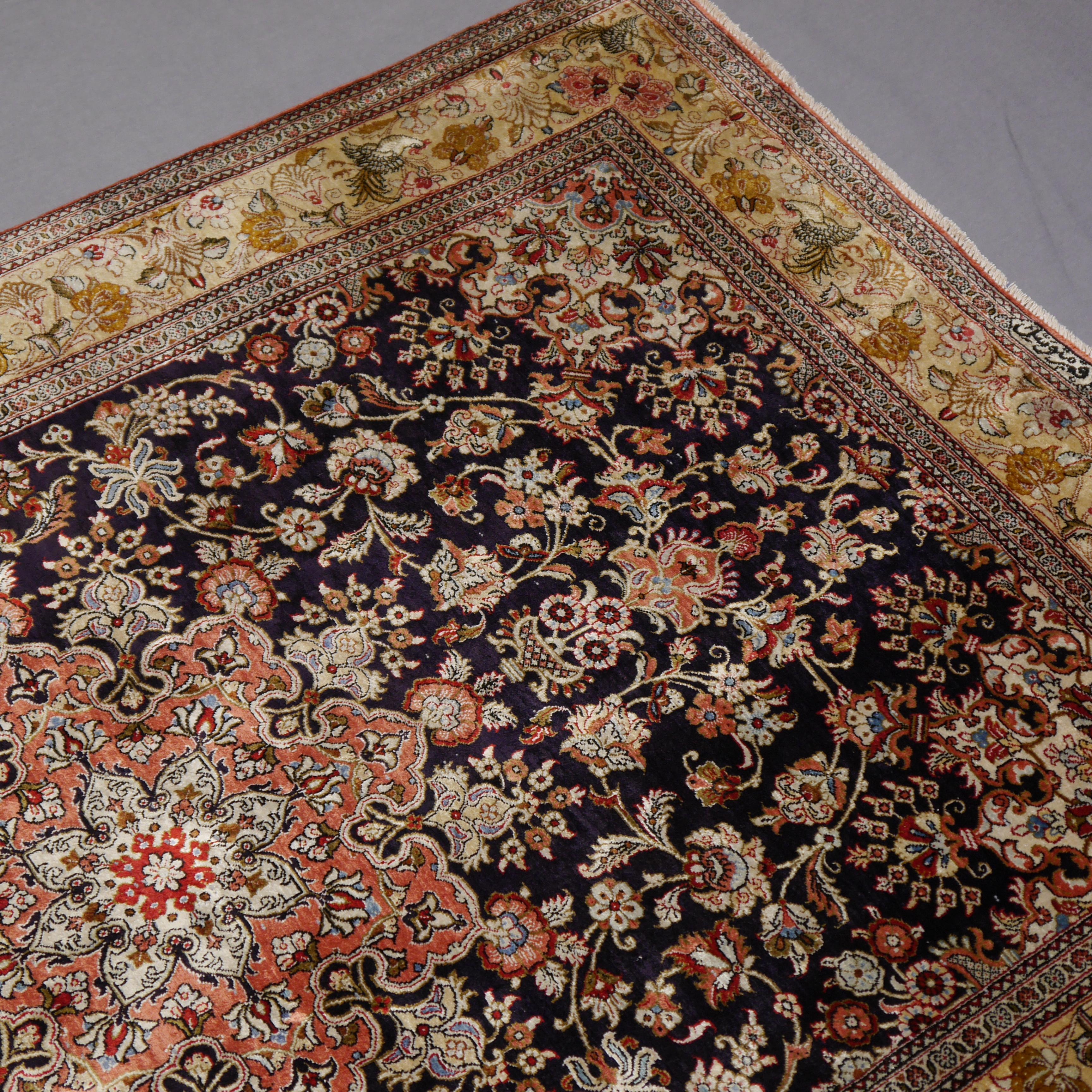 20th Century Silk Rug Blue Floral  Hand Knotted Djoharian Collection   For Sale