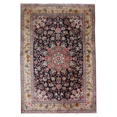 Tapis en soie bleu floral  Collection Djoharian nouée à la main  