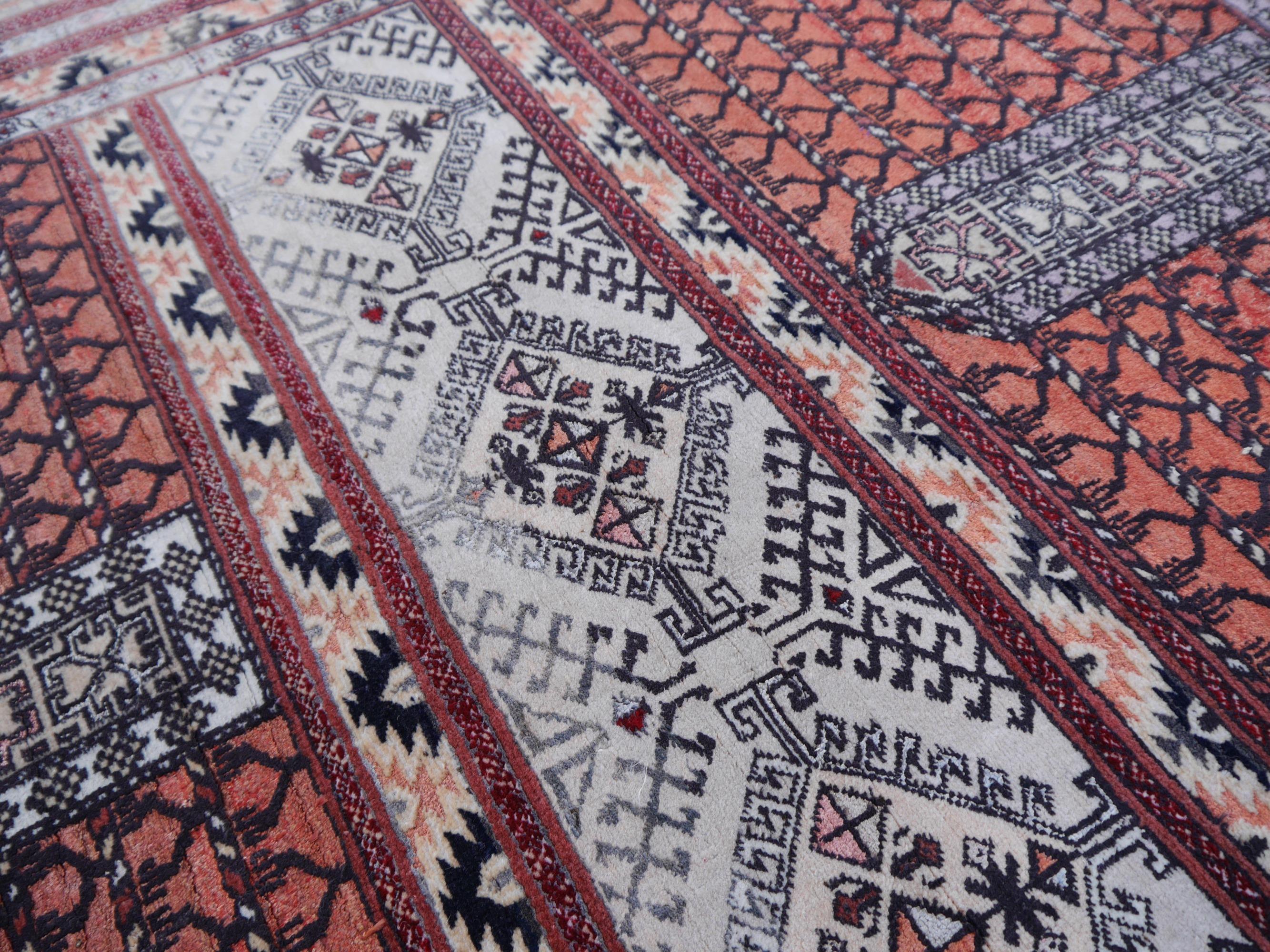 Part silk rug Hatchlu Engesi tribal vintage carpet from Afghan Turkoman tribe, 
