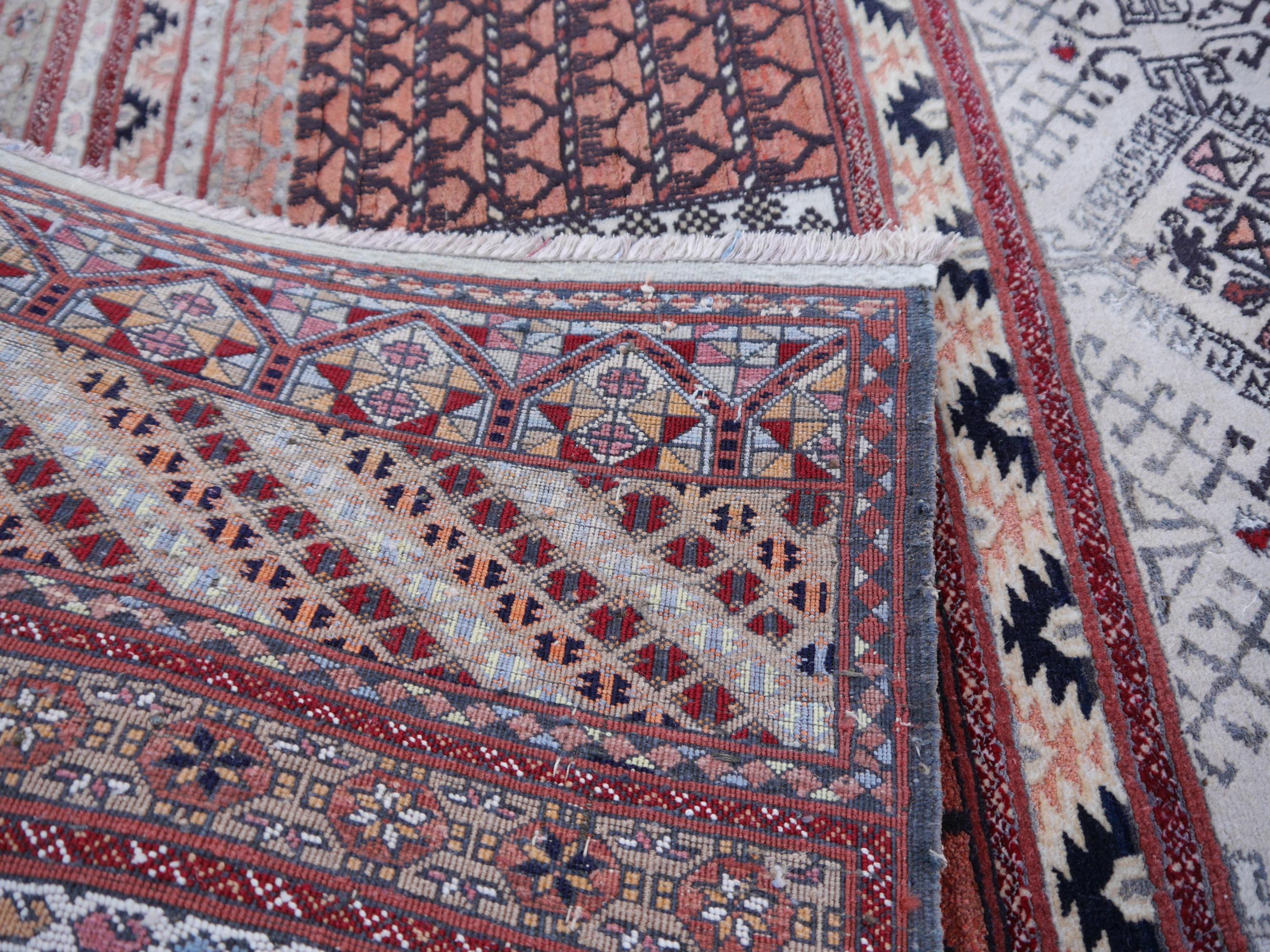 Part Silk Rug Hatchlou Engsi Tribal Vintage Carpet from Afghan Turkoman ...