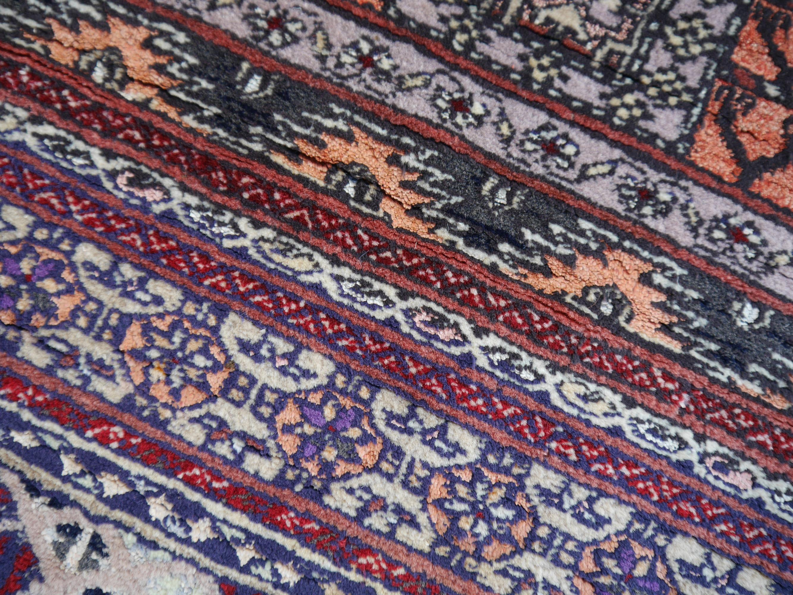 Wool Part Silk Rug Hatchlou Engsi Tribal Vintage Carpet from Afghan Turkoman Tribe