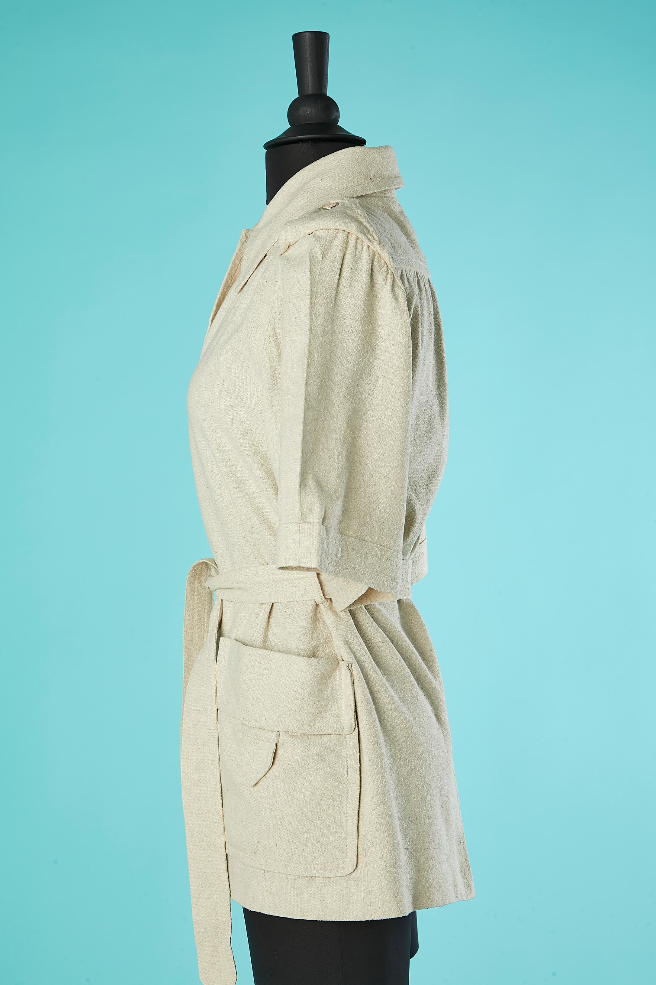 Seiden-Safari-Jacke aus Seide mit kurzen Ärmeln Ted Lapidus Boutique Haute-Couture  im Angebot 1
