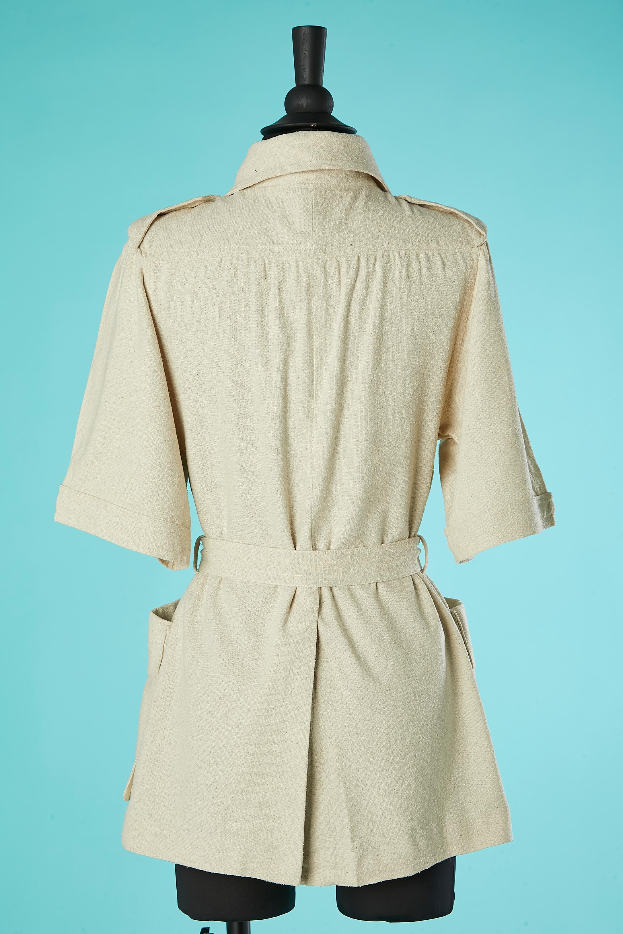 Silk Safari jacket with short sleeve Ted Lapidus Boutique Haute-Couture  For Sale 2
