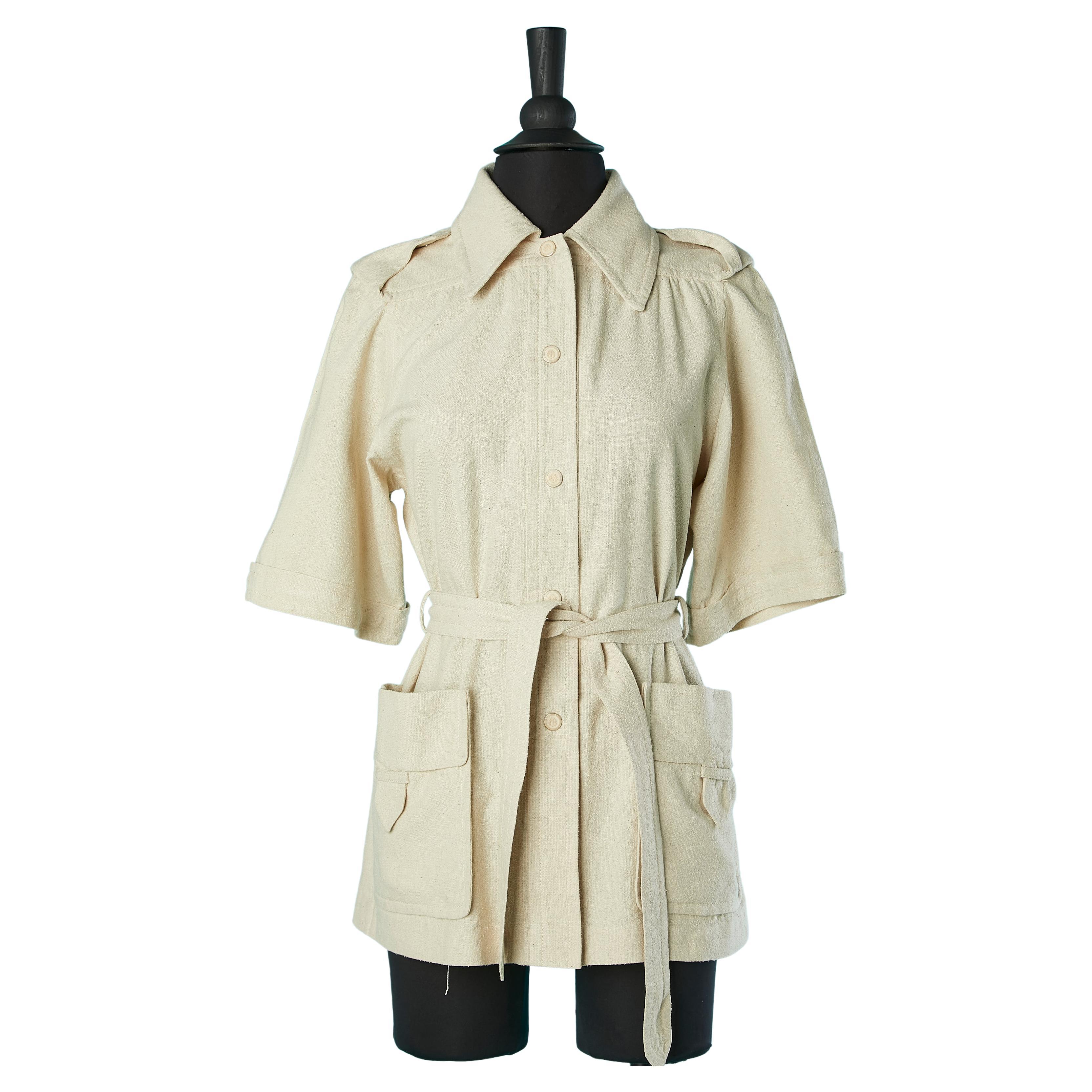 Silk Safari jacket with short sleeve Ted Lapidus Boutique Haute-Couture  For Sale