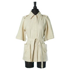 Vintage Silk Safari jacket with short sleeve Ted Lapidus Boutique Haute-Couture 