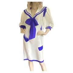 Retro Silk Sailor Dress with Puff Sleeves  - Flora Kung NWT