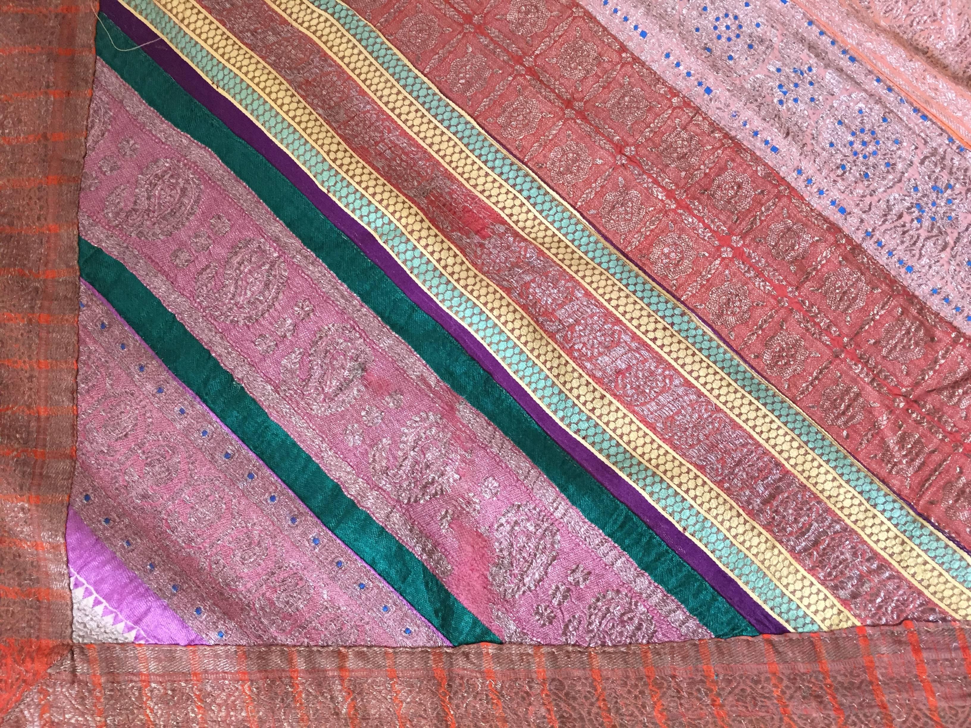Brown Silk Sari Textile Quilt Patchwork, India For Sale
