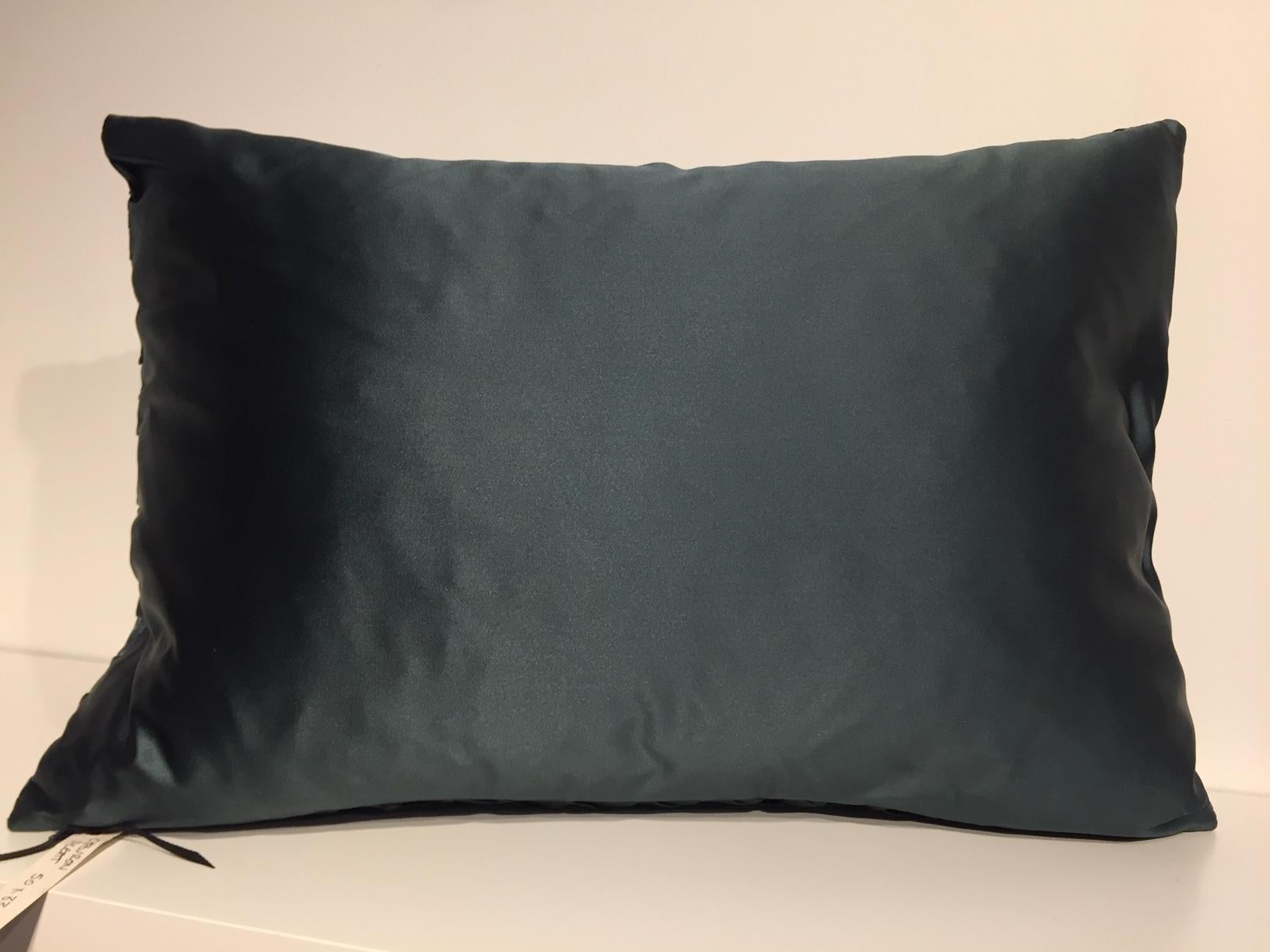 Silk Satin Cushion Pleated Small Opal Pattern Embossed Color Dark Emerald Green In New Condition For Sale In Hamburg, DE