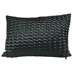 Silk Satin Cushion Pleated Small Opal Pattern Embossed Color Dark Emerald Green