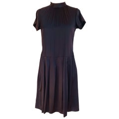 Silk satin drop-waist pleated LBD little black dress FLORA KUNG