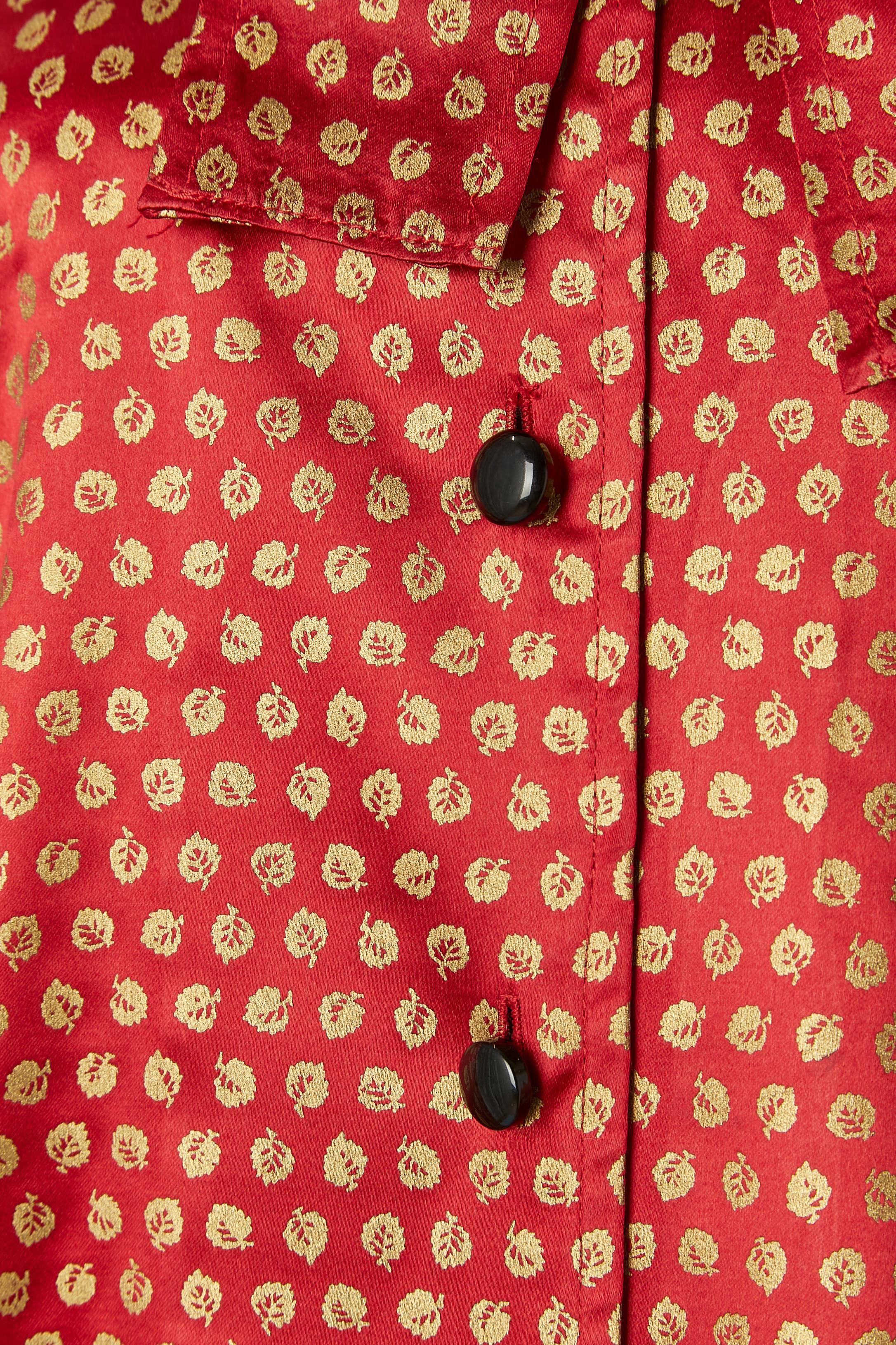 Rosso Camicia in raso di seta con motivo a foglie d'oro e papillon GIVENCHY Nouvelle Boutique in vendita