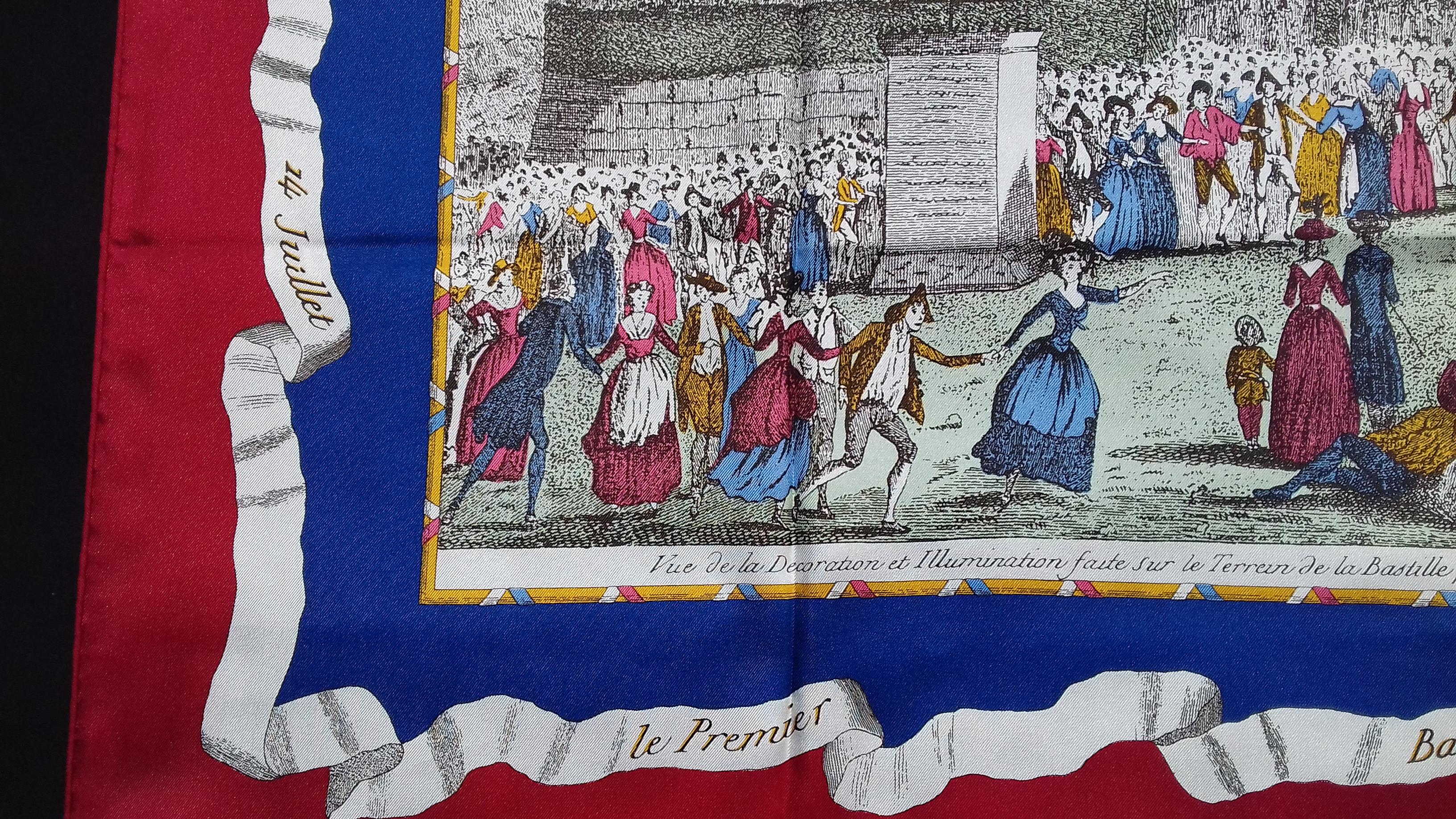 Beautiful Scarf edited for the bicentenary of the French Revolution

Title: Le Premier Bal du 14 Juillet (The First Ball of July 14)

On July 14, 1789, the people invaded the Bastille, becoming a symbol of the French Revolution, ending the reign of