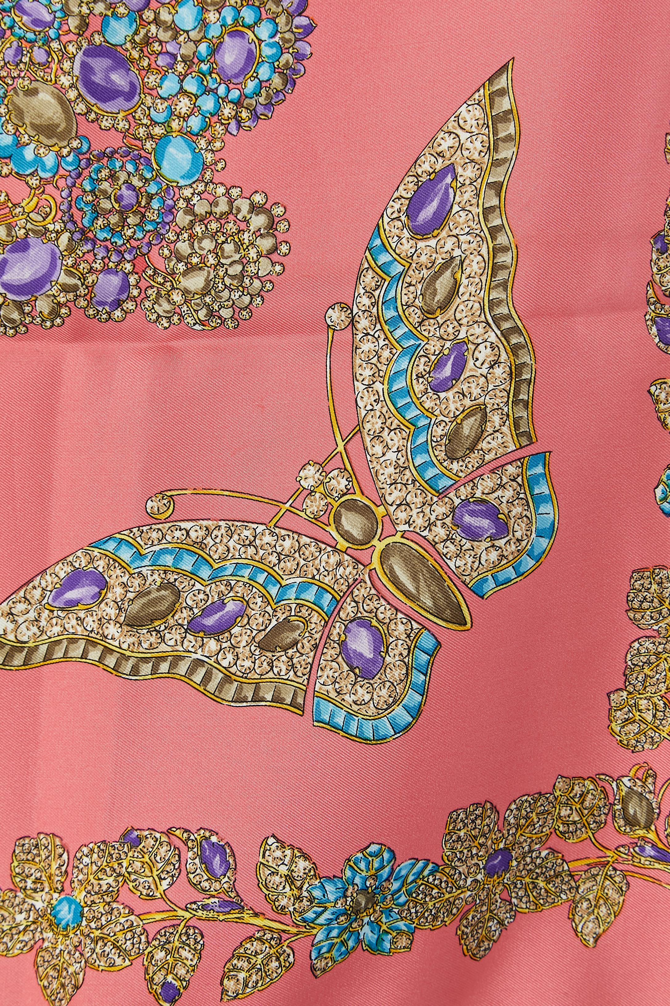 Brown Silk scarf with precious stones and butterfly print Bottega Veneta