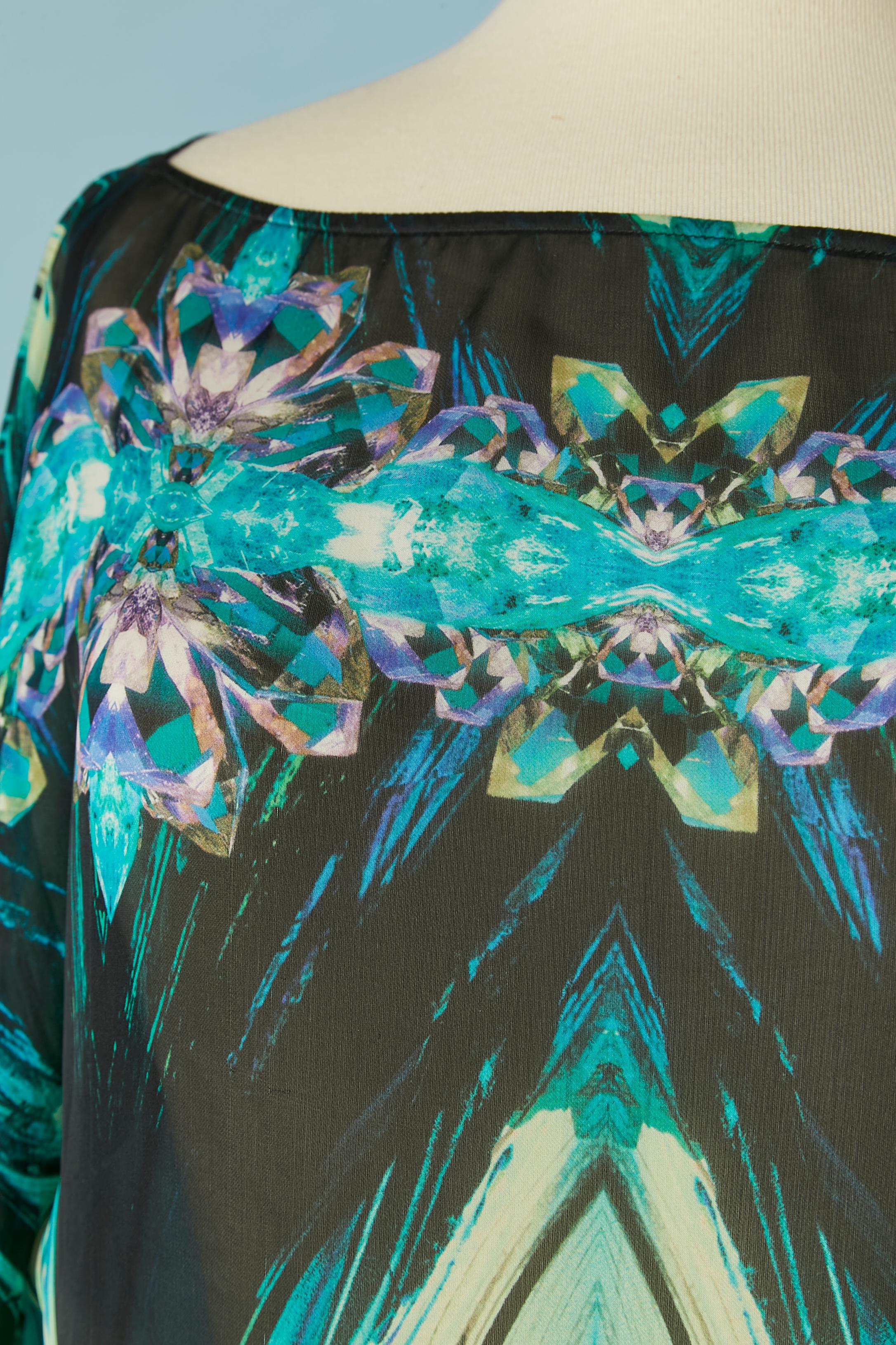 Bleu Tunique imprimée avec ceinture en tissu Roberto Cavalli en vente