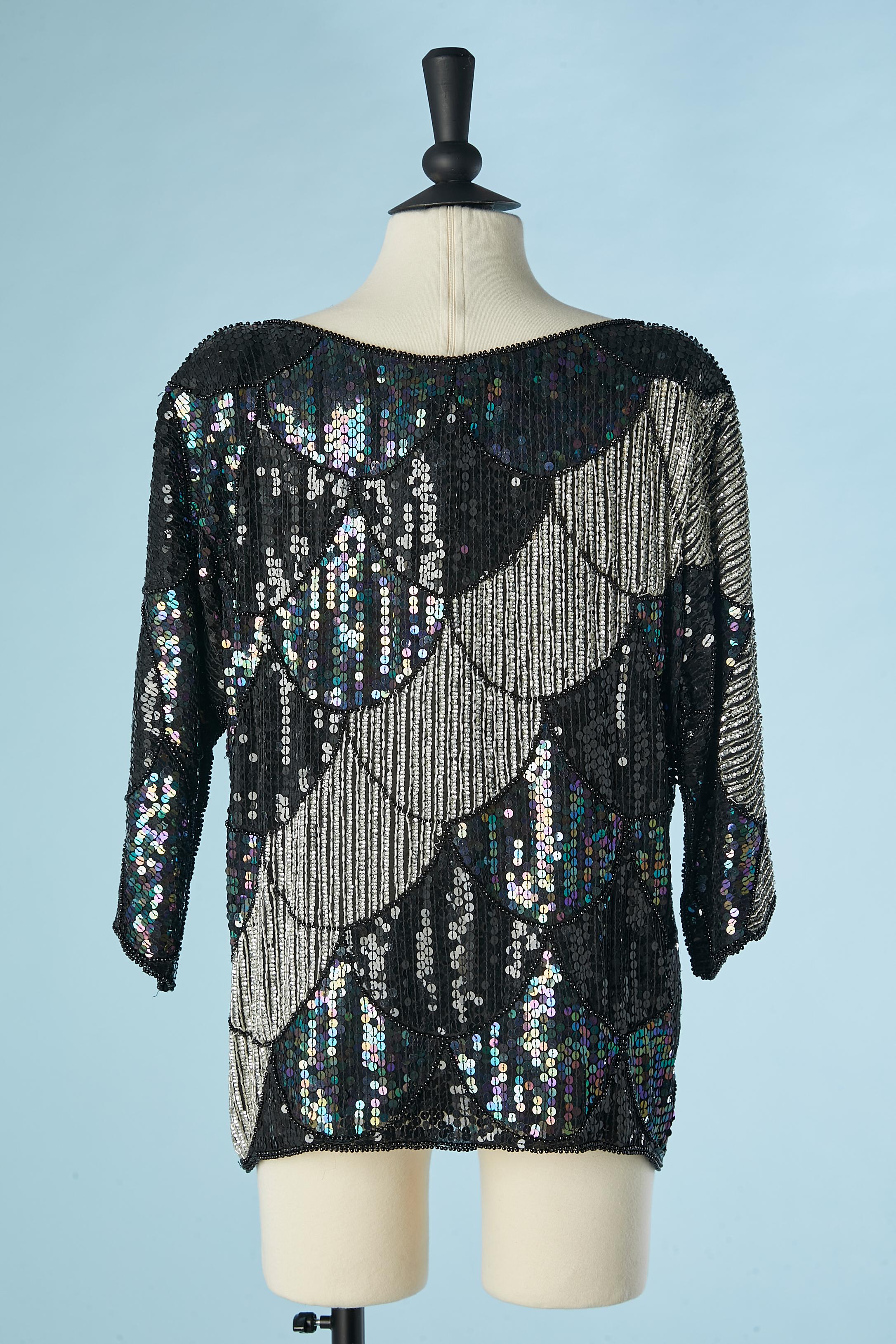 Top en soie avec paillettes et perles Niki Line Pour femmes en vente