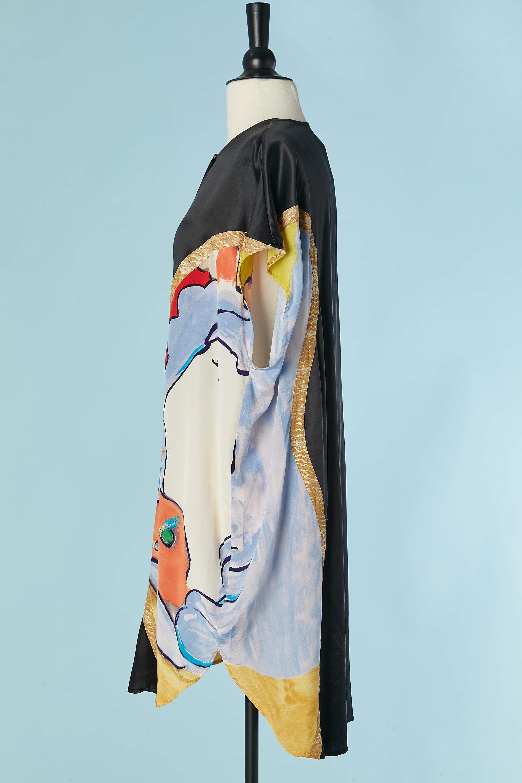 Silk shirt dress with hand pain ting print TSUMORI CHISATO In Excellent Condition For Sale In Saint-Ouen-Sur-Seine, FR