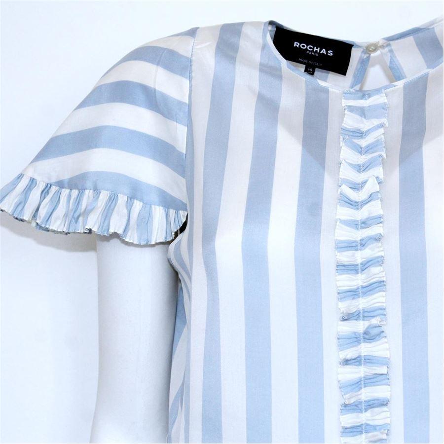 Silk Vertical stripes White and azure Short sleeve With rouches Lenght from shoulder cm 60 (23.6 inches)
