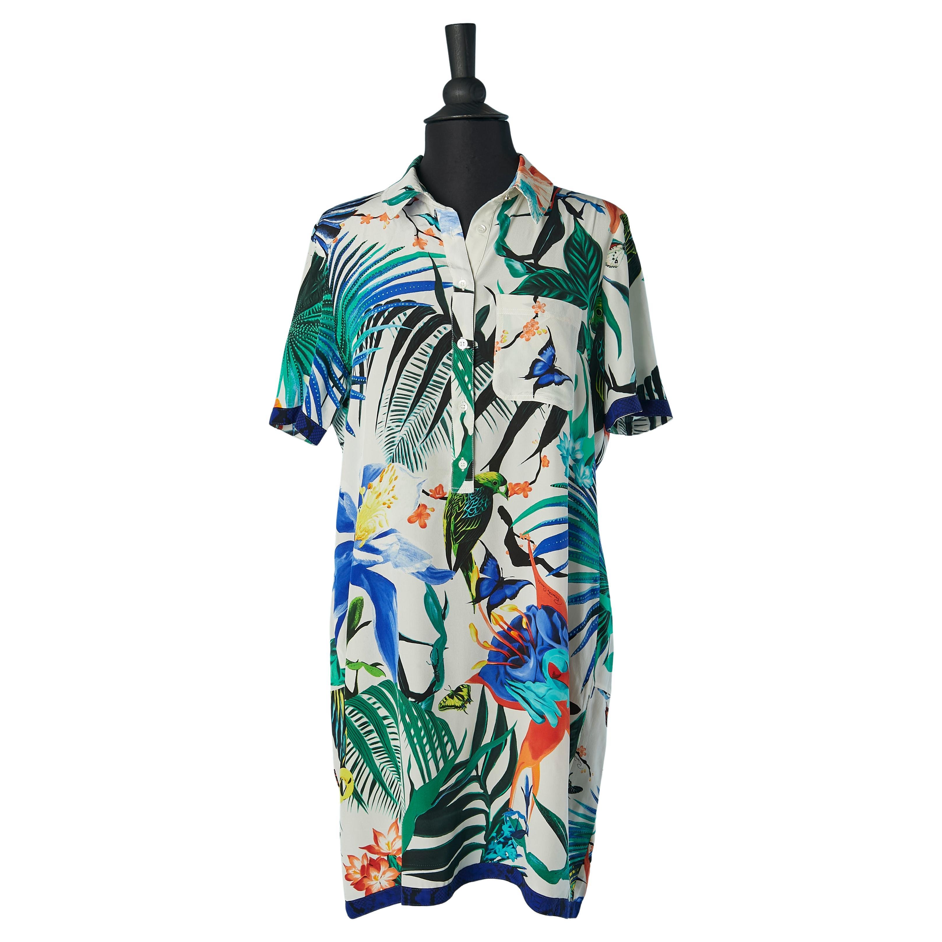 Robe-polo en soie à imprimé jungle ROBERTO CAVALLI New en vente