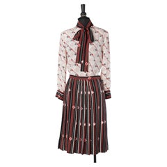 Silk shirt with bow and pleated printed skirt Adolfo 