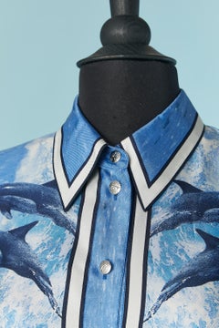 Silk shirt with dolphin print and dolphin buttons Escada by Margaretha Ley