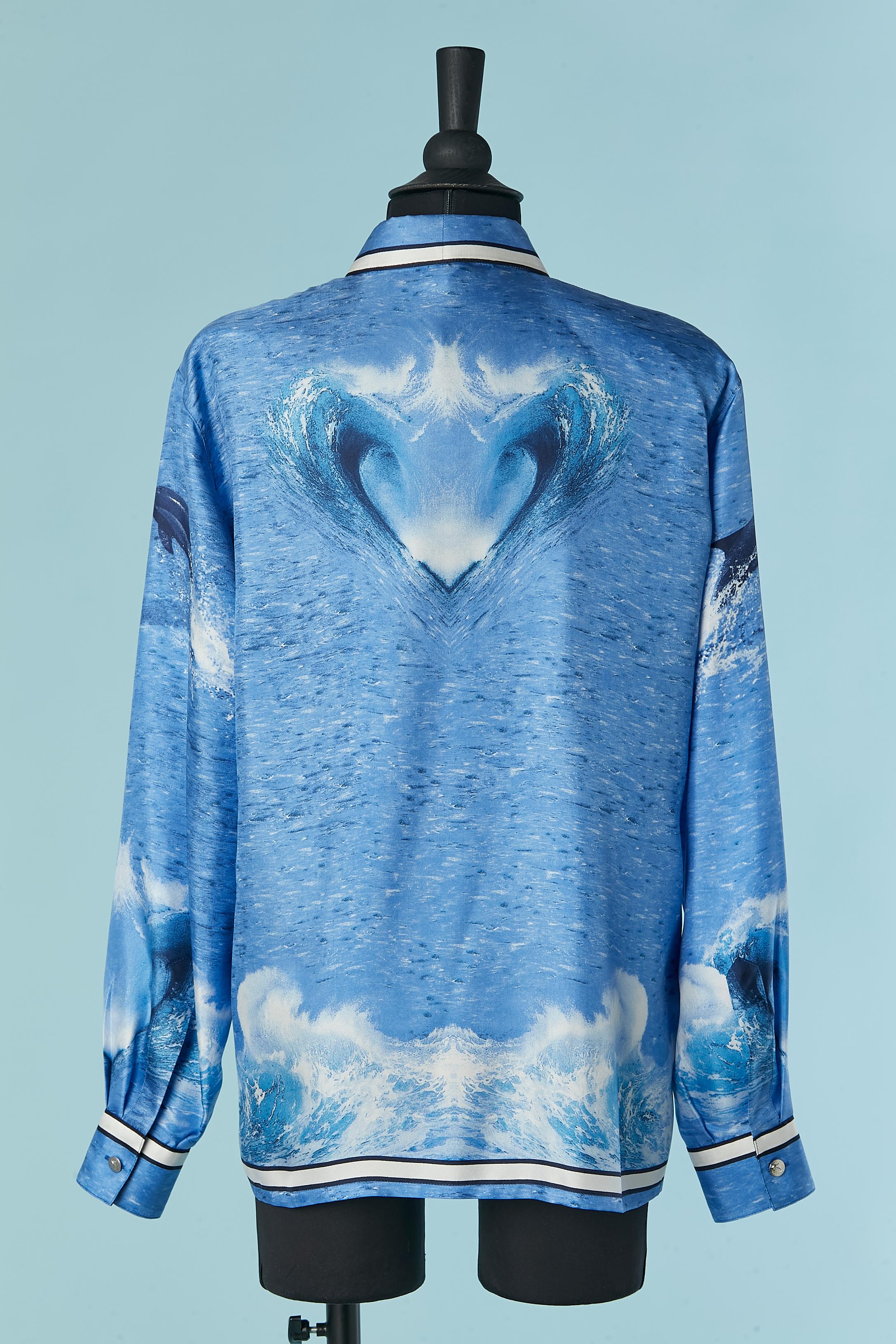 Silk shirt with dolphin print and dolphin buttons Escada by Margaretha Ley For Sale 1