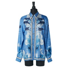 Silk shirt with dolphin print and dolphin buttons Escada by Margaretha Ley