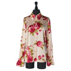 Silk shirt with flower print and double collar ESCADA