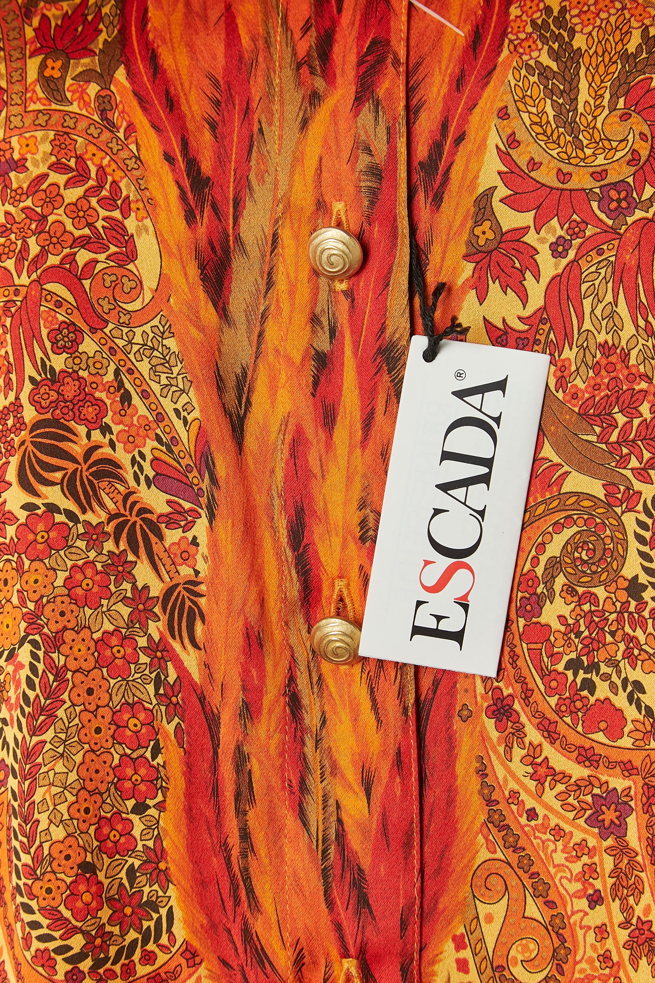 Marrone Silk shirt with Paisley and feather print ESCADA by Margaretha LEY New in vendita