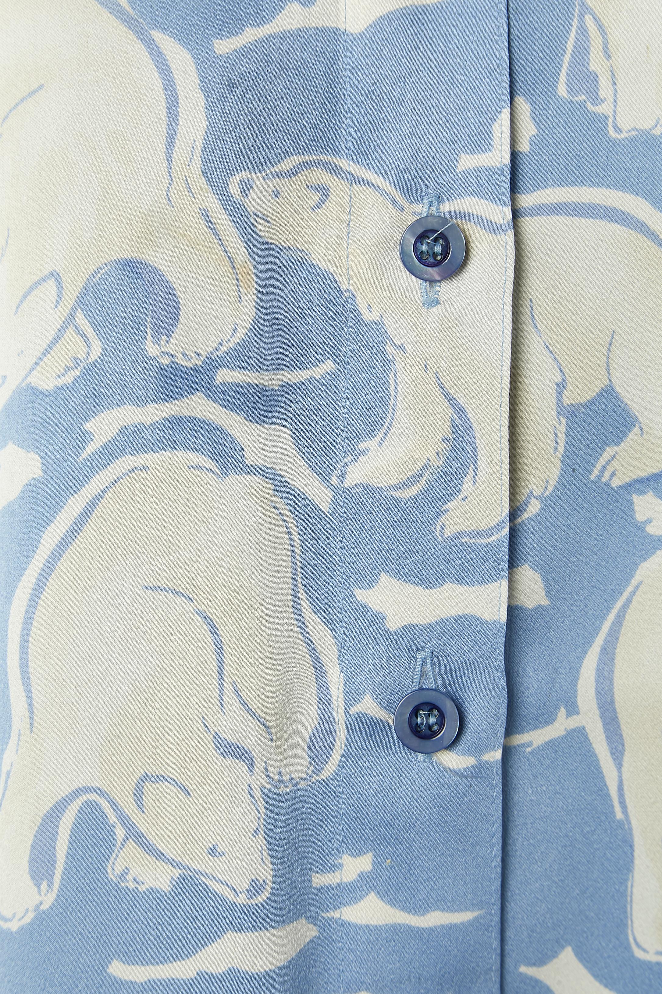 Gray Silk shirt with polar bear print Escada by Margaretha Ley For Sale