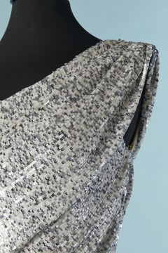 Silk silver sequin asymmetrical cocktail dress Lorena Sarbu New