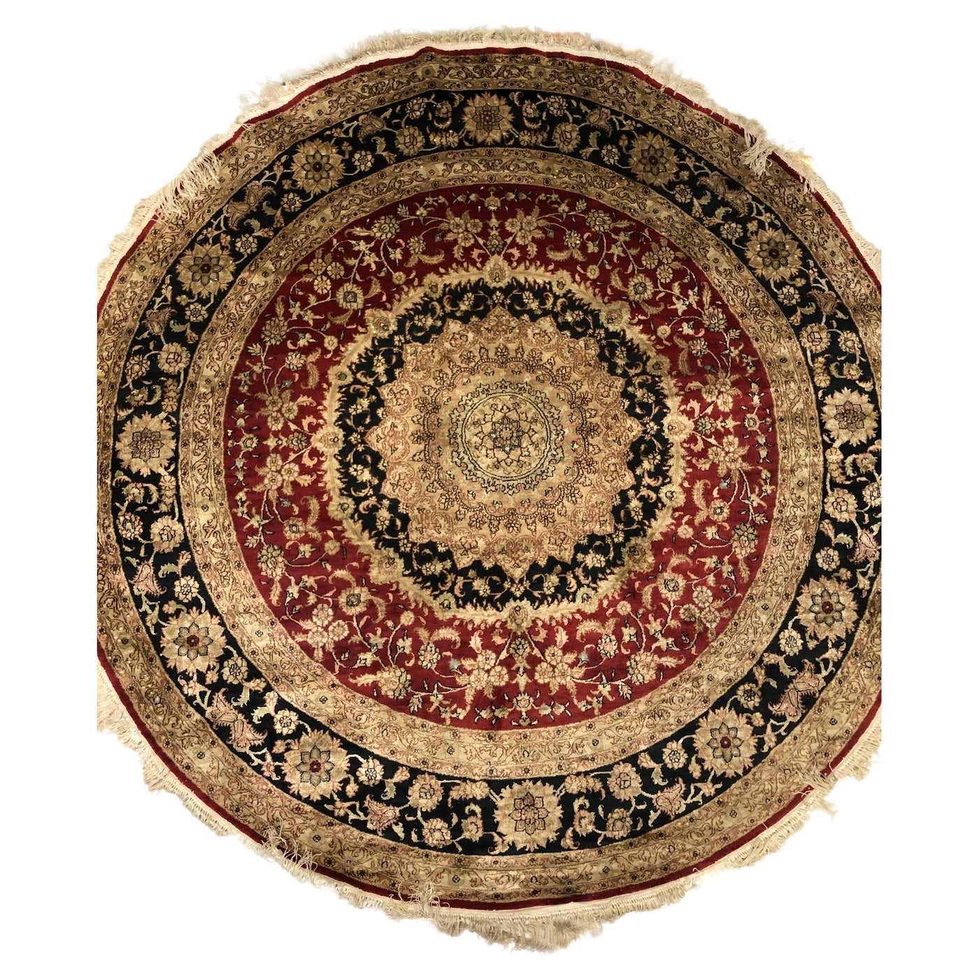 Silk Sino Persian Round Rug 6 Foot For Sale at 1stDibs