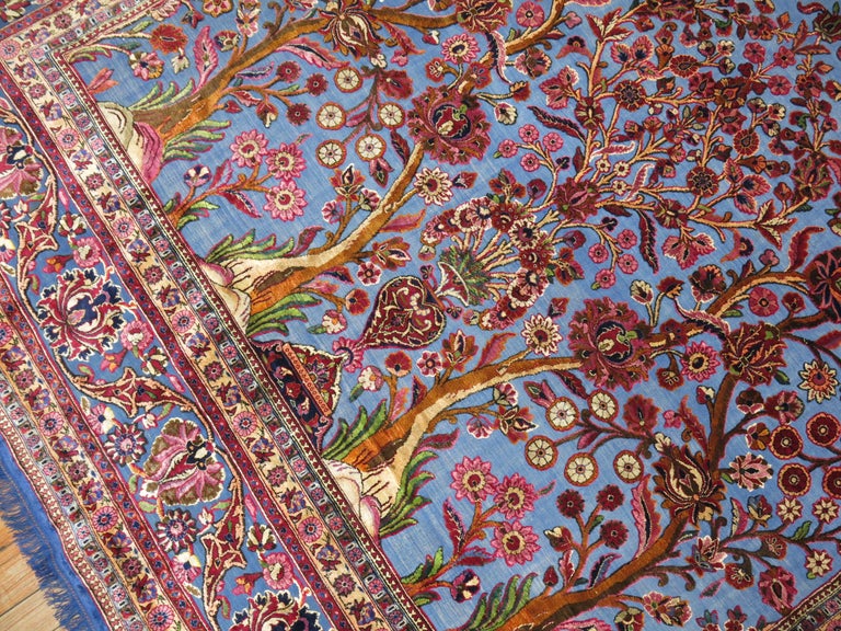 Silk Souf Blue Kashan Paradise of Life Rug For Sale at 1stDibs