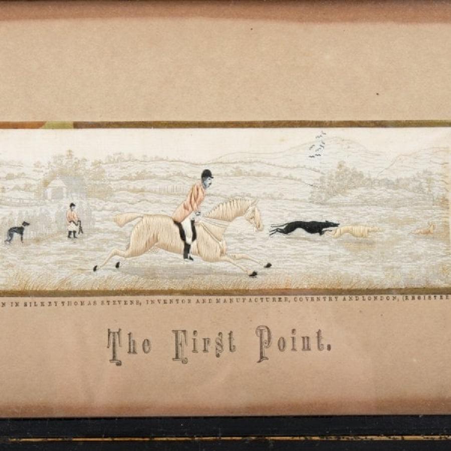 A Victorian woven silk Stevengraph of a hunt.

The picture is of a huntsman and greyhounds in pursuit of a hare, 