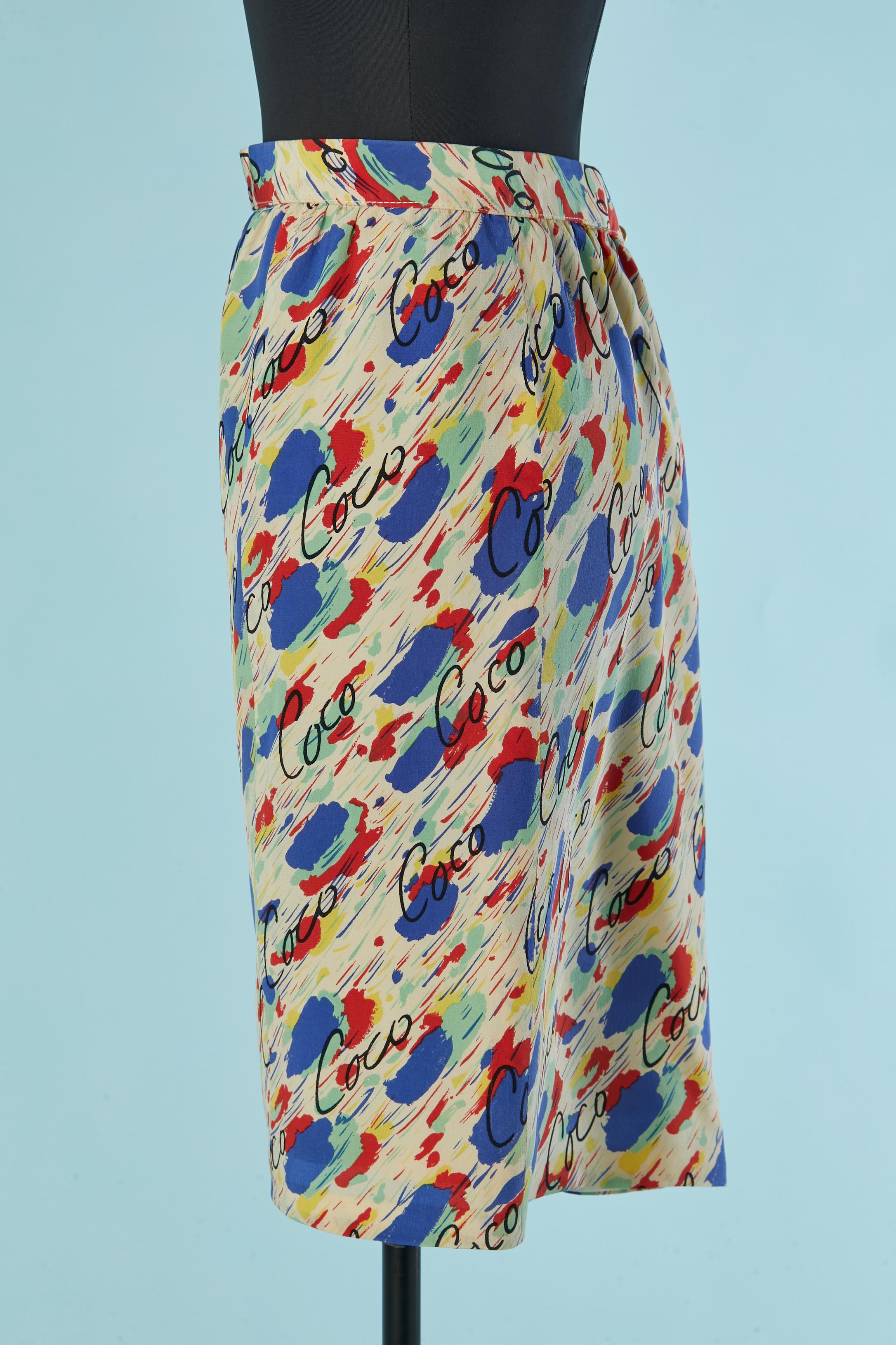 Falda recta de seda con estampado 