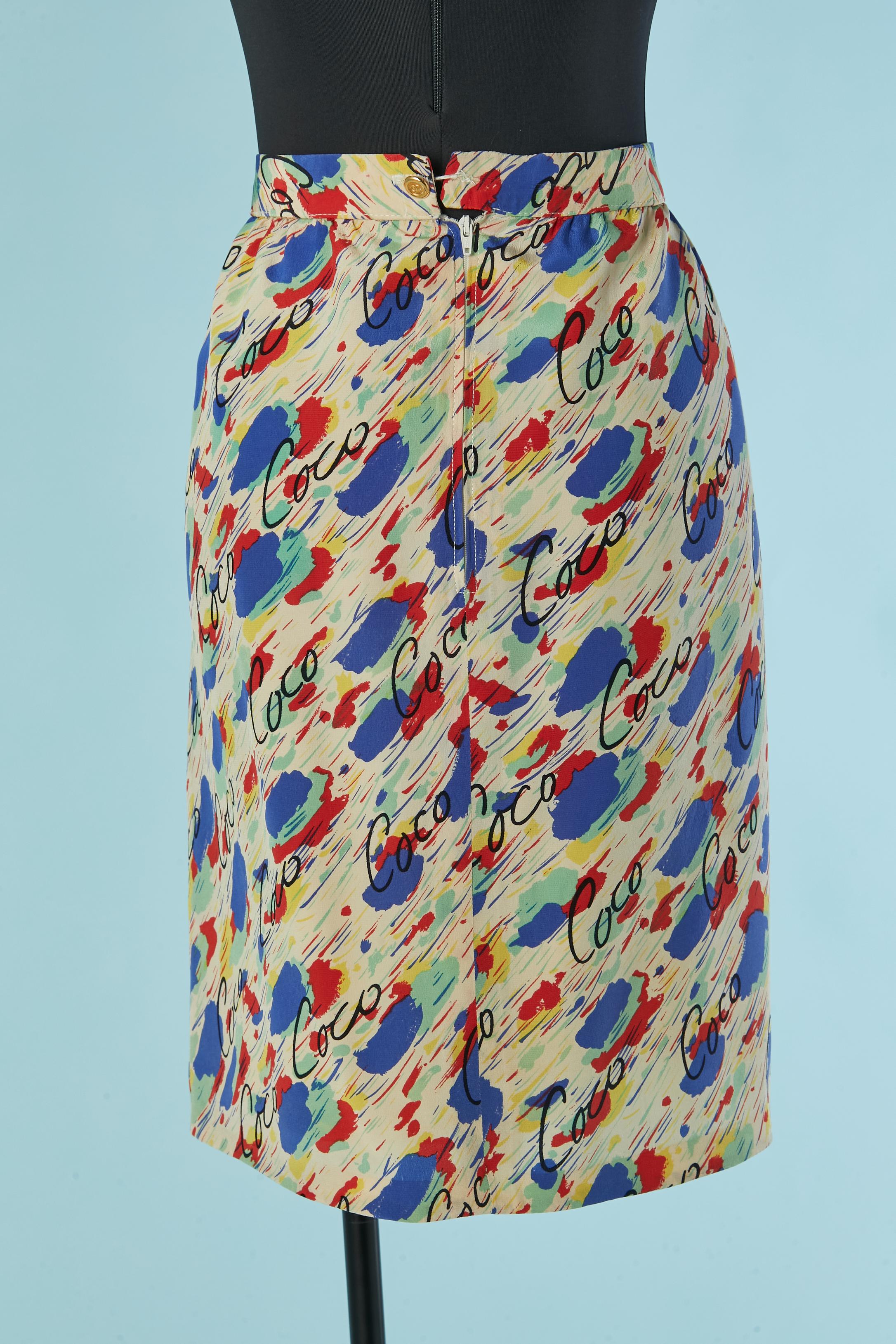 Falda recta de seda con estampado 