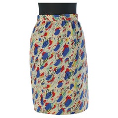 Silk straight skirt with "COCO" print CHANEL