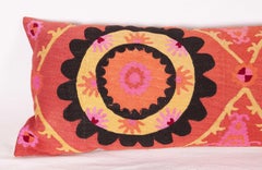Silk Suzani Body Pillow / Lumbar Fashioned from an Early 20th Century Suzani