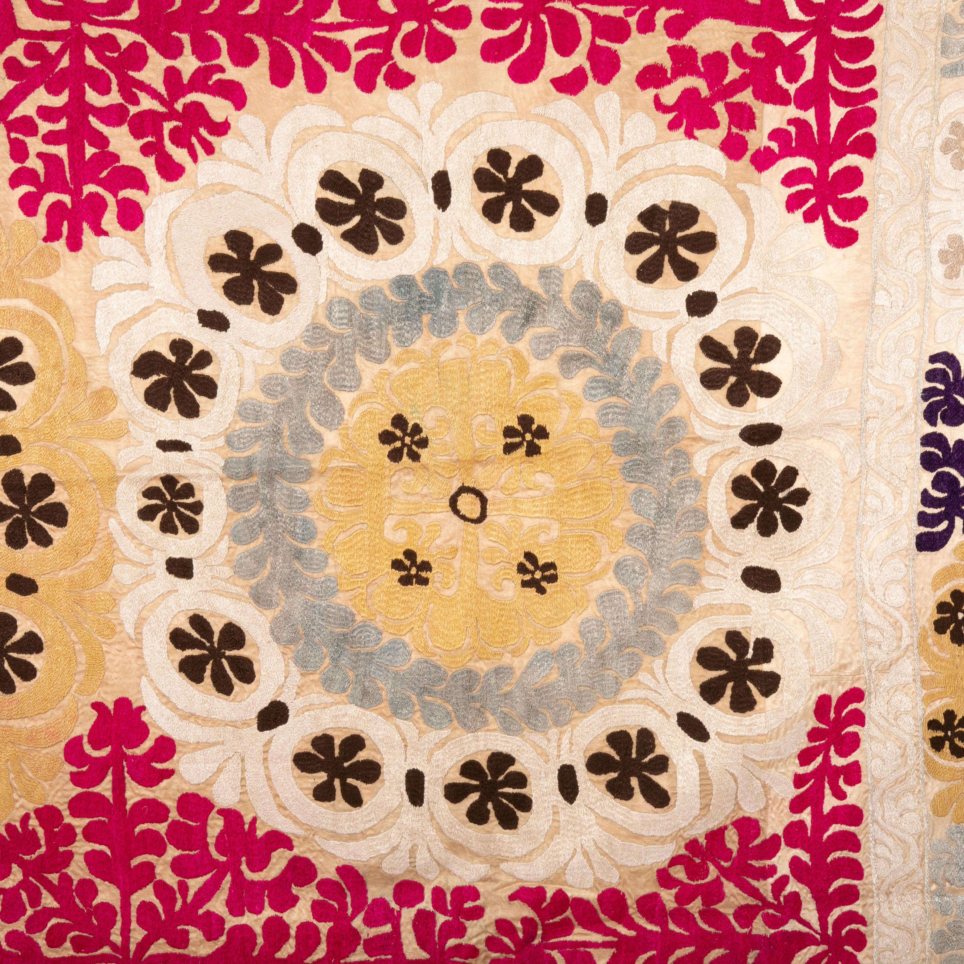 Tajikistani Silk Suzani from Tajikistan, Central Asia, 1970s-1980s
