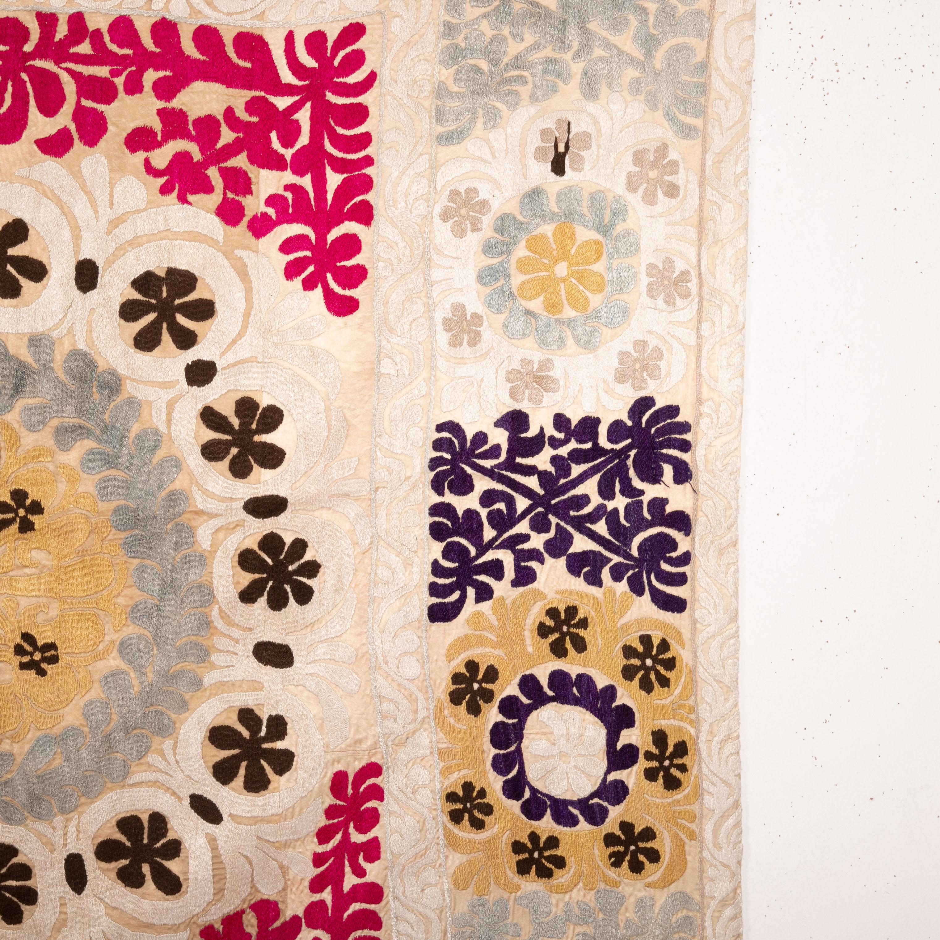 Embroidered Silk Suzani from Tajikistan, Central Asia, 1970s-1980s